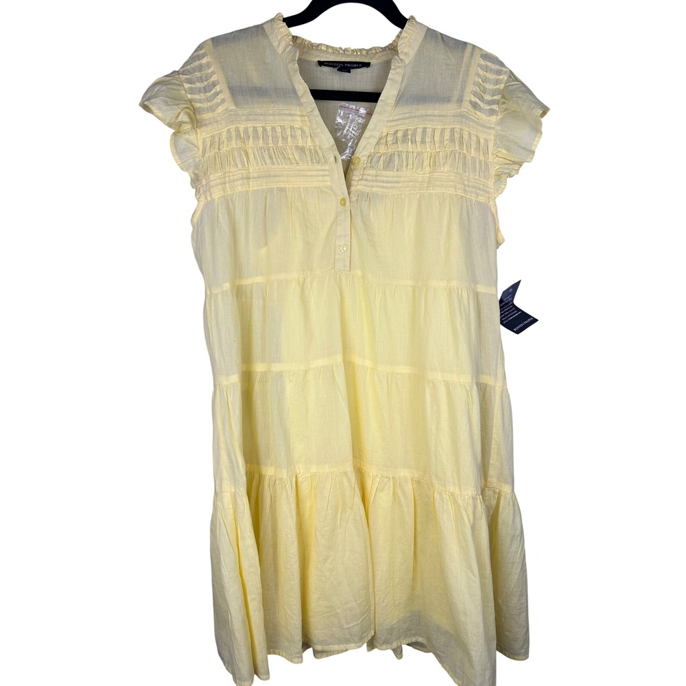 Boston Proper Yellow Tiered Cotton Mini Dress Flutter Sleeve‎ Summer Size XS
